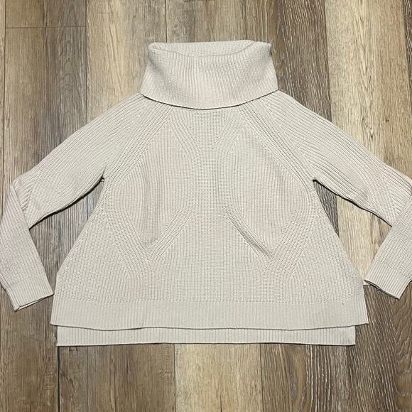 Alice + Olivia Base Wool Cashmere Chunky Knit Cowl Neck Sweater XS Beige Ribbed - Picture 4 of 8